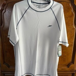 Speedo White swim T-Shirt with Black Stitching